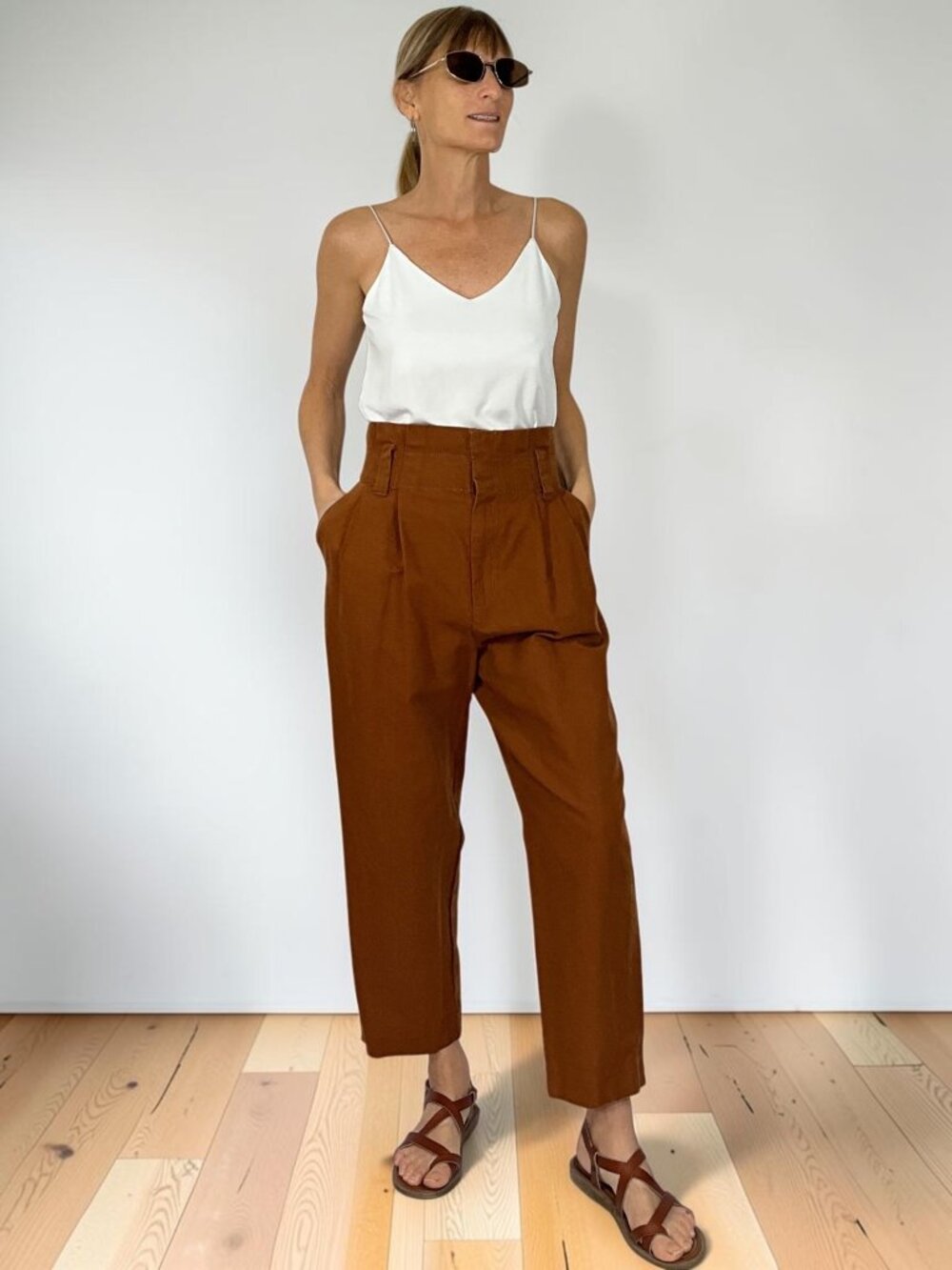 Zara Linen Cotton High Rise Tapered Pant XS Brown Paperbag Waist